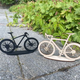 laserskåret cykel figur i 3mm birk str. 27cm i bredden og 17 cm i højden