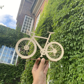 laserskåret cykel figur i 3mm birk str. 27cm i bredden og 17 cm i højden